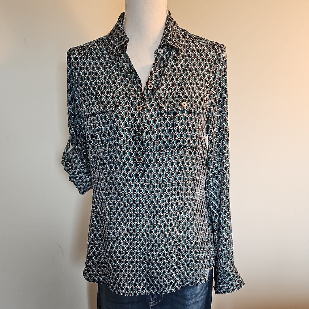 White House Black Market Geometric Button-Down Shirt